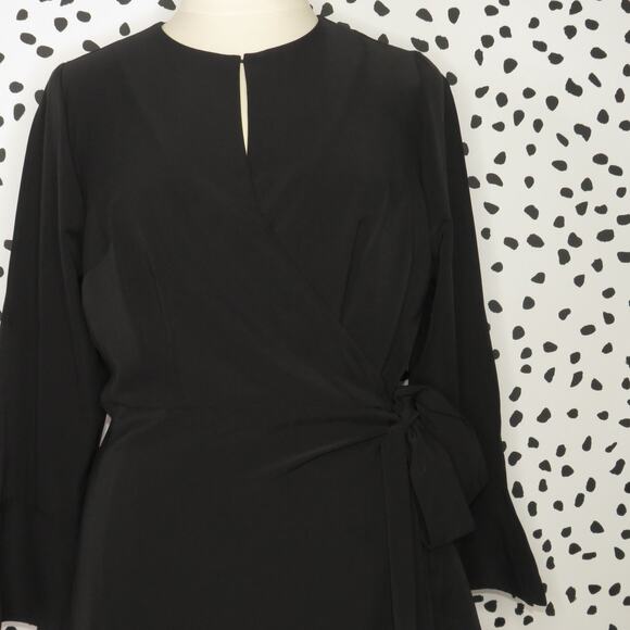 Eloquii Black Split Long Sleeve Tie Belt Wrap Top - Picture 5 of 12